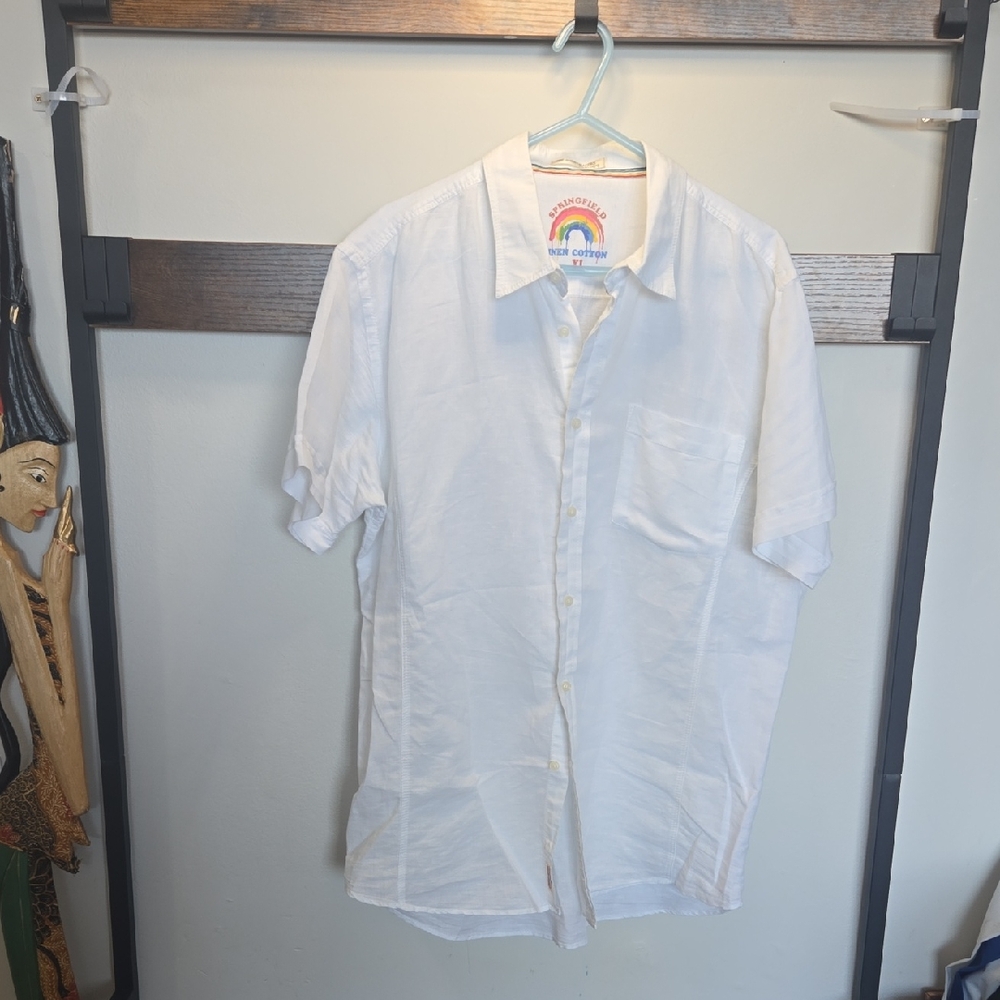 Cotton Linen XL Men's White Casual Button-Down Shirt Spf (🛍 6/$36)